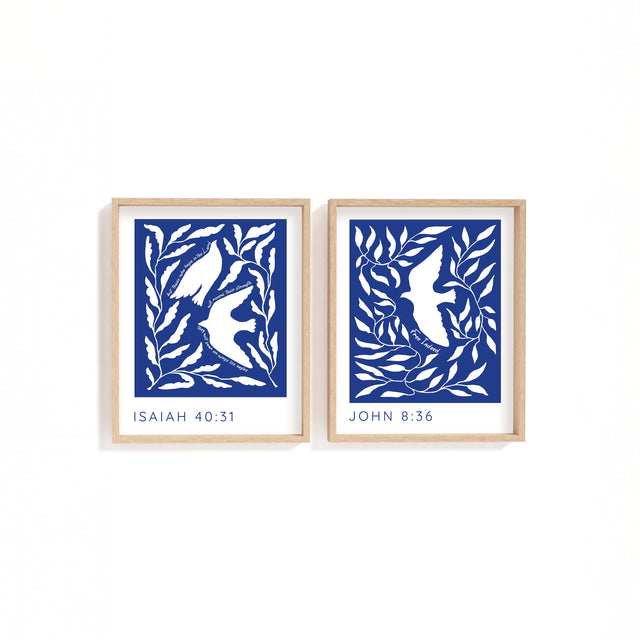 John 8:36 – Free Indeed Bible verse bird print.