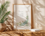 2 Corinthians 12:9 - Christian wall art print with my grace is sufficient scripture and leafy botanical illustration, inspirational decor.