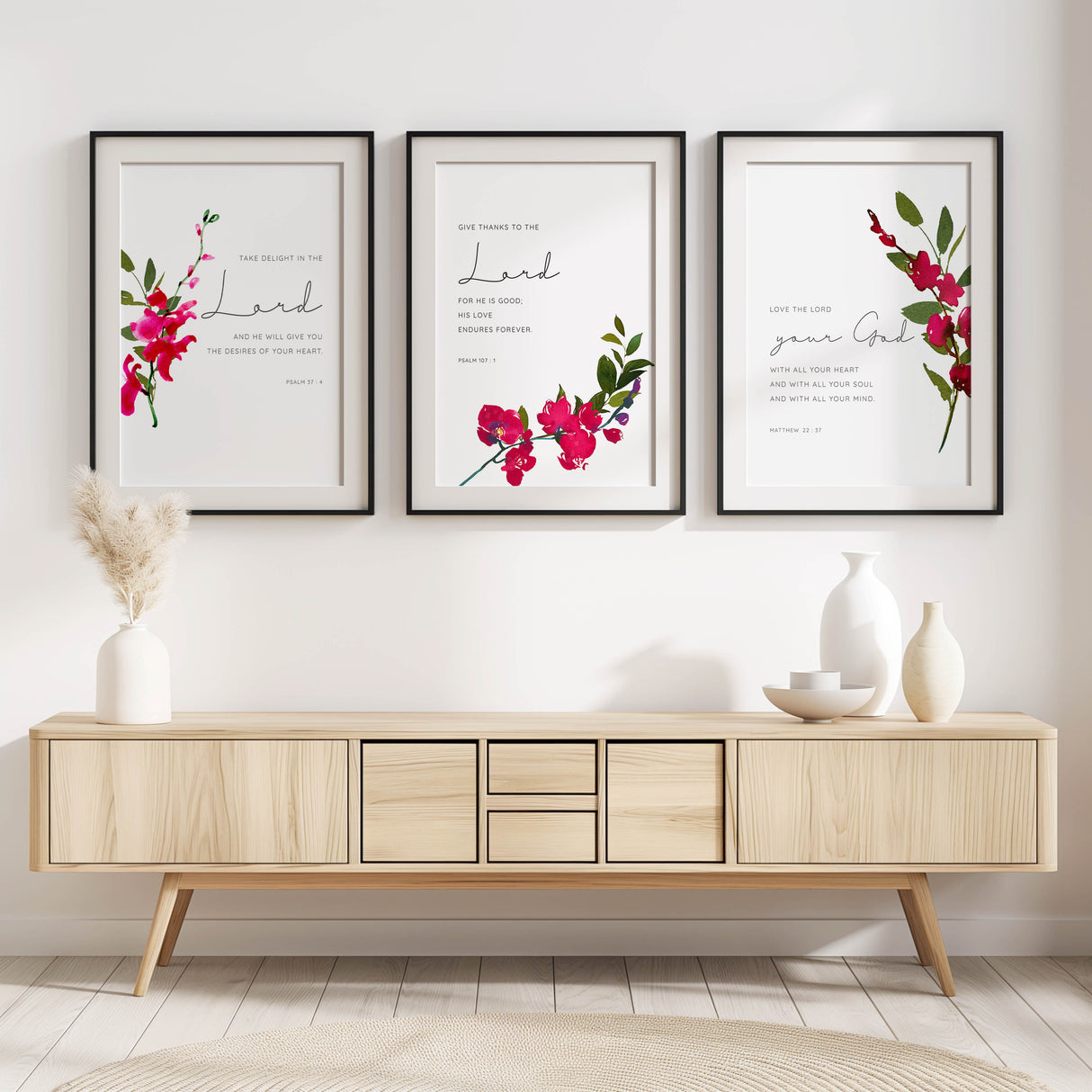 Psalm 37:4 - Take delight in the Lord Bible verse print with delicate pink orchid illustration, Christian floral wall art for prayer space.