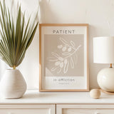 Romans 12:12 - Inspirational Christian wall art showing olive branch artwork with scripture about patience, faith and perseverance.