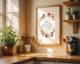 Philippians 4:13 - I can do all things through Christ Christian wall art print with burgundy and peach floral border, Bible verse decor.