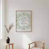 Bible verse wall art about angels and God’s care, Psalm 91:11 Christian home decor print with elegant wreath illustration.
