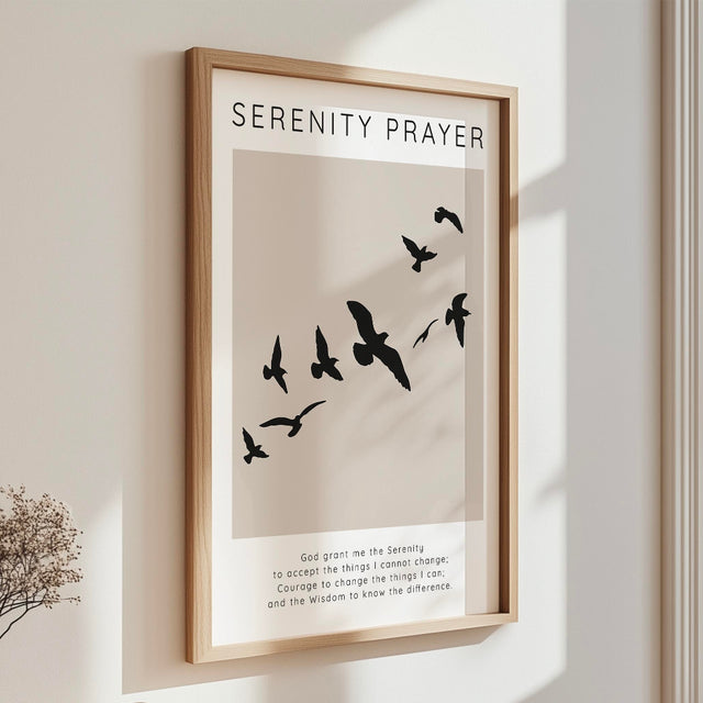 Serenity Prayer - Faith based wall art featuring serene bird silhouettes and comforting prayer for courage, wisdom and acceptance.