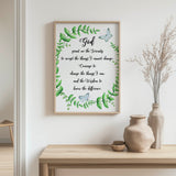 Serenity Prayer – Christian prayer wall art with butterfly and greenery offering peace, courage and spiritual reflection.