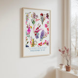 Proverbs 31:25 - She is clothed with strength Christian Bible verse wall art with joyful floral artwork, faith decor.