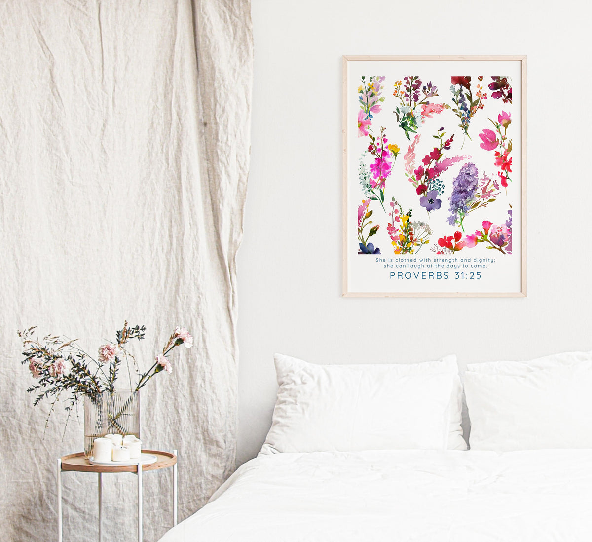 She is Clothed with Strength Christian Wall Art Print, Proverbs 31:25 Bible print, Strength and dignity artwork