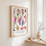 Proverbs 31:25 - She is clothed with strength and dignity Bible verse wall art, vibrant floral Christian home decor.