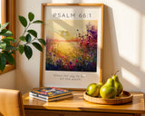 Psalm 66:1 – Christian floral wall art print with meadow illustration and uplifting Bible verse about joy.