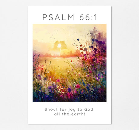 Nature-Inspired Joyful Verse Art, Vibrant Flower Meadow Scripture, Flower Garden Psalm 66:1 Print, Joy bible verse print decor