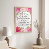 Isaiah 41:10 - Christian wall art print So do not fear for I am with you with delicate pink floral Bible verse decor.