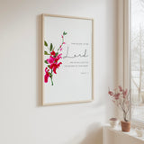 Psalm 37:4 - Take delight in the Lord Bible verse wall art featuring minimalist red orchid design, Christian home decor.