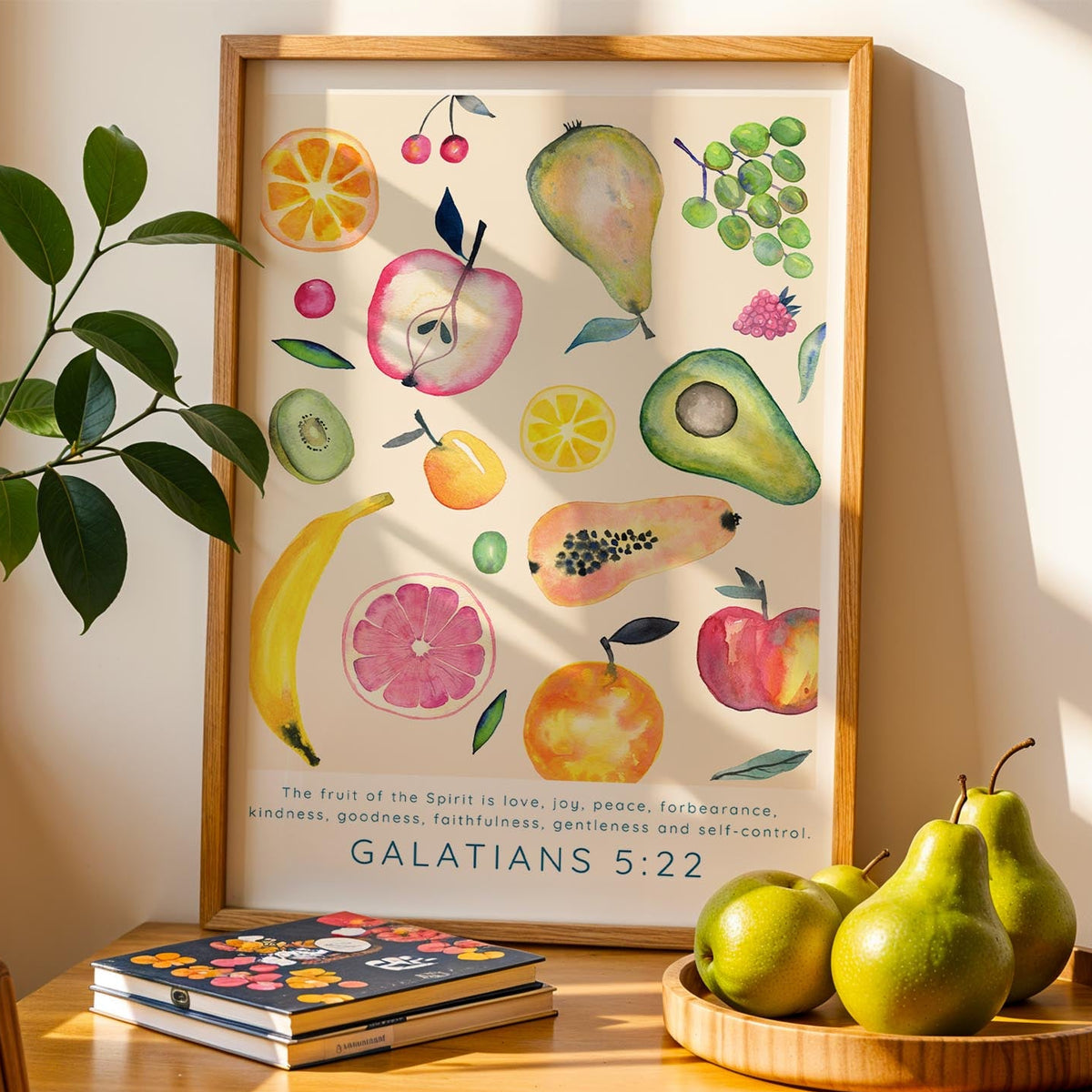 Galatians 5:22-23 – Fruit of the Spirit watercolour scripture print.