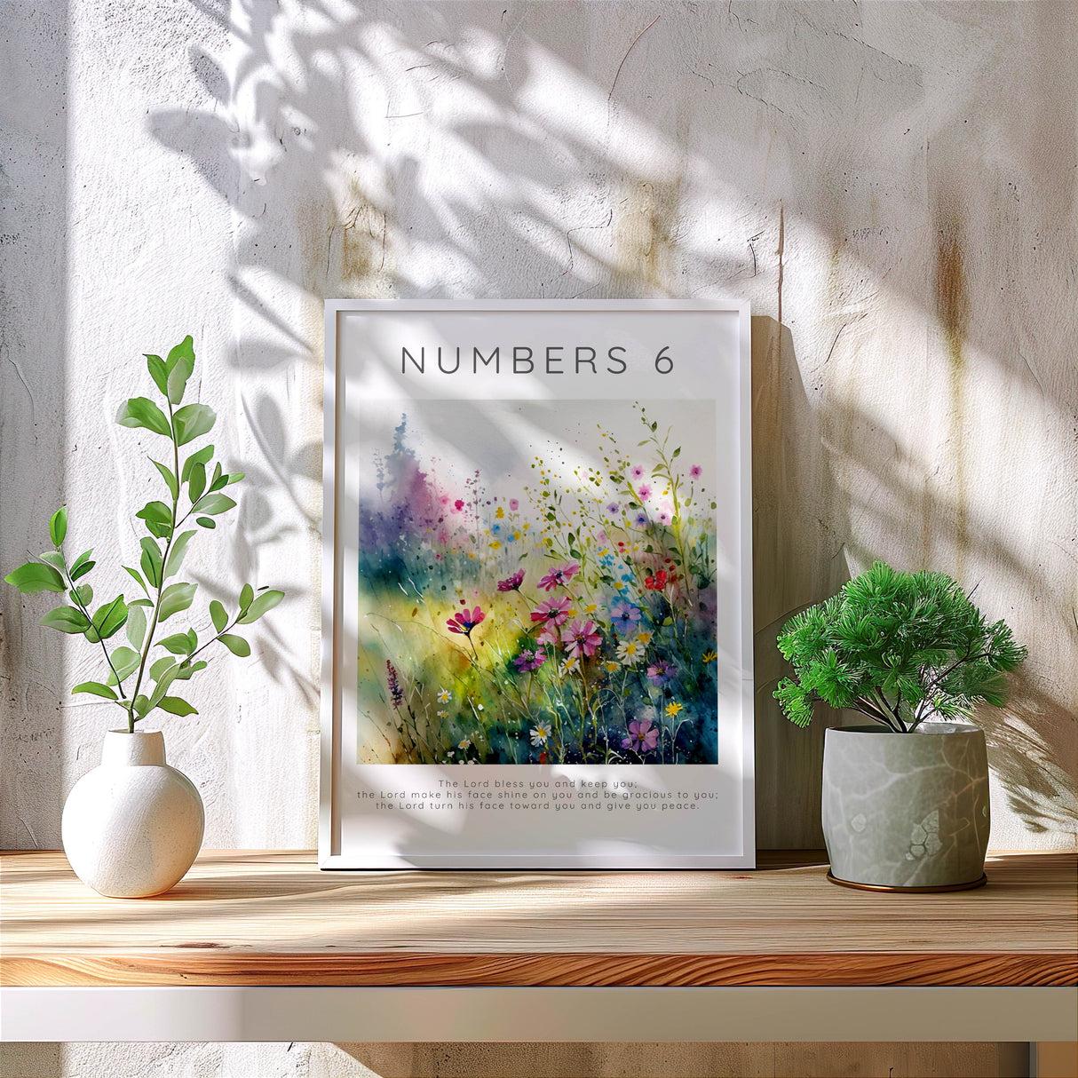 Numbers 6:24-26 – Colourful meadow Bible verse print with wildflowers.