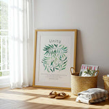 Galatians 3:28 - Unity Bible verse wall art with soft watercolour green leaf design on clean white background.