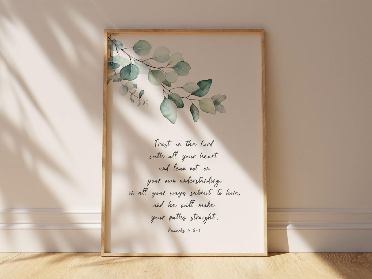 Trust in the Lord artwork, Botanical Bible verse wall art, Spiritual home decor inspiration, Meaningful scripture print