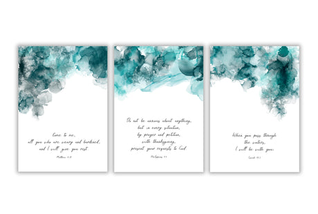 Isaiah 43:2 – Faith-inspired wall decor print with abstract turquoise and black art.