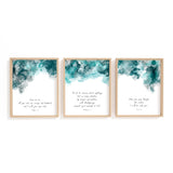 Isaiah 43:2 – Inspirational Bible verse print with turquoise and black abstract background.