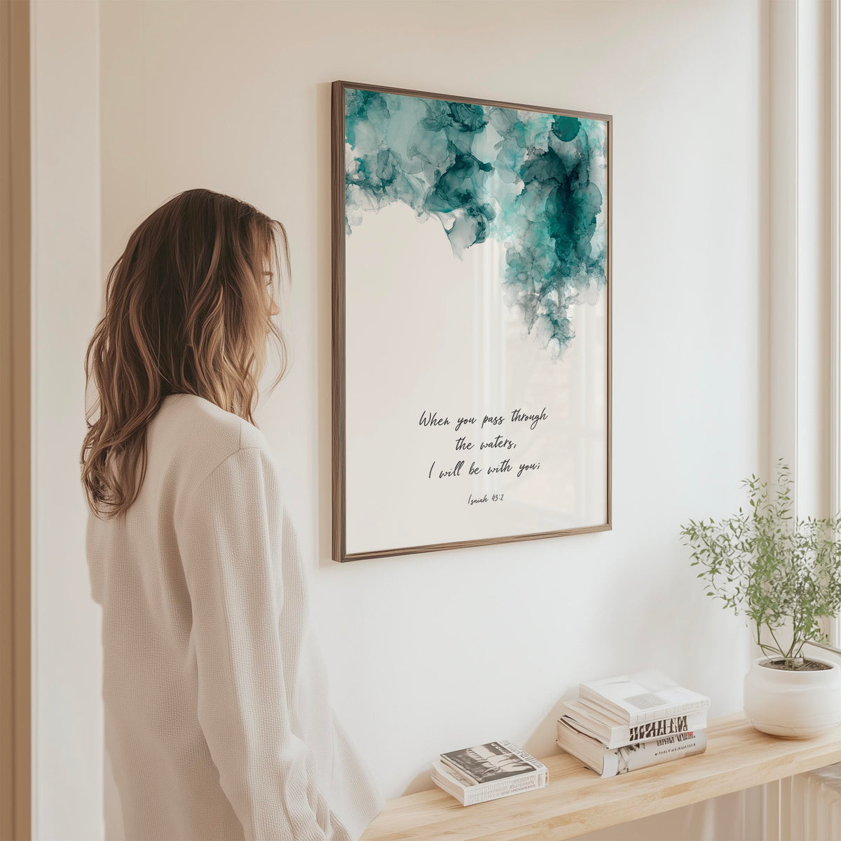 Isaiah 43:2 – When you pass through the waters Christian wall art print, faith inspired scripture home decor.