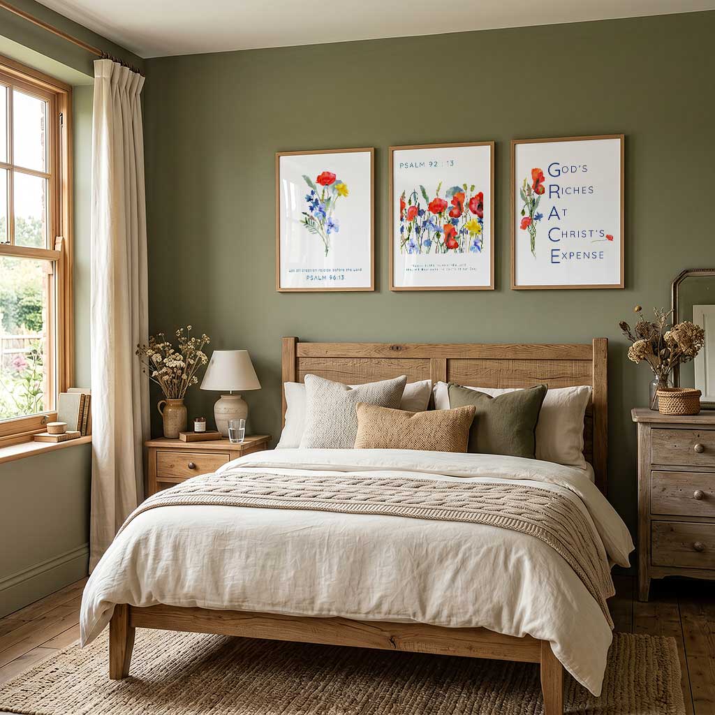 Wildflower Christian Wall Art 3 Print Set Modern Scripture Posters, Watercolour wildflower Bible prints