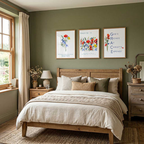 Wildflower Christian Wall Art 3 Print Set Modern Scripture Posters, Watercolour wildflower Bible prints