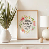 Mark 10:27 – Scripture wall decor with floral bouquet illustration.