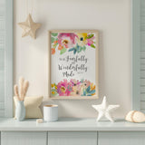 Psalm 139:14 – Christian floral wall art featuring uplifting Bible verse about being fearfully and wonderfully made.