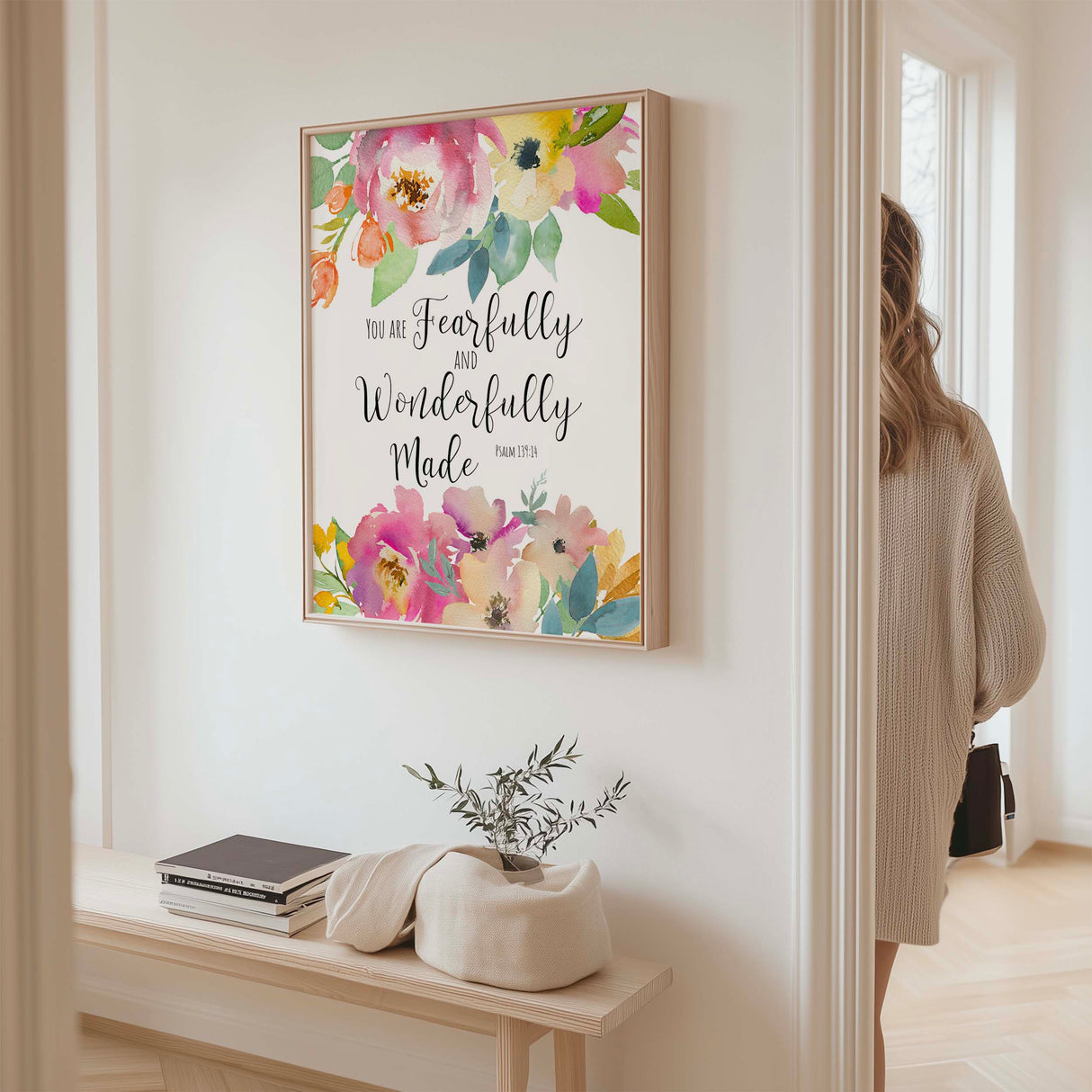 Psalm 139:14 – Bible verse wall art featuring colourful florals and scripture celebrating identity and God’s creation.