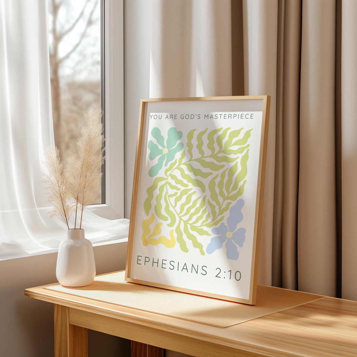 Pretty Bible verse artwork in soft pastel colours, featuring abstract flowers and uplifting scripture.