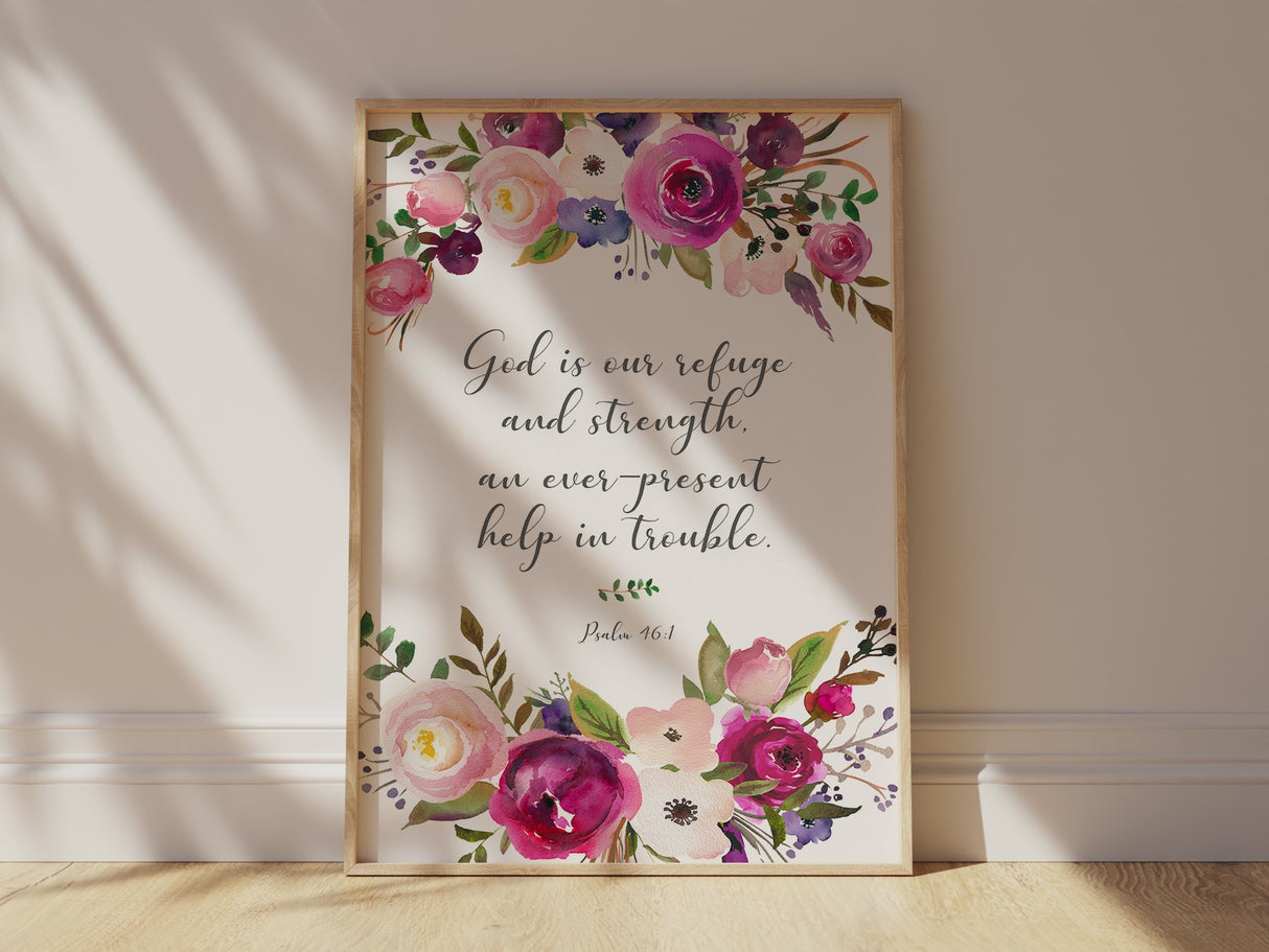 Christian wall decoration gift, Encouraging Bible quote poster, Religious home decor UK, Pink and burgundy scripture wall art