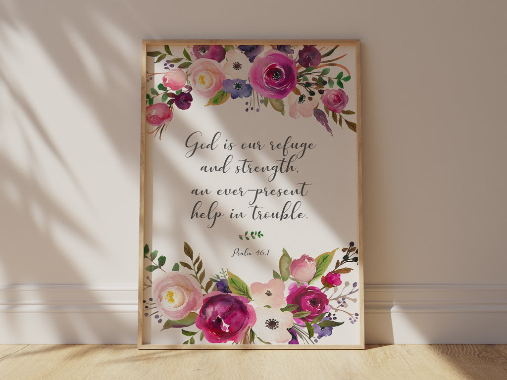 Christian wall decoration gift, Encouraging Bible quote poster, Religious home decor UK, Pink and burgundy scripture wall art