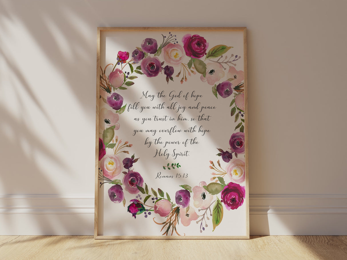 Christian home decor featuring Scripture and flowers, Encouraging Bible verse wall art for spiritual upliftment