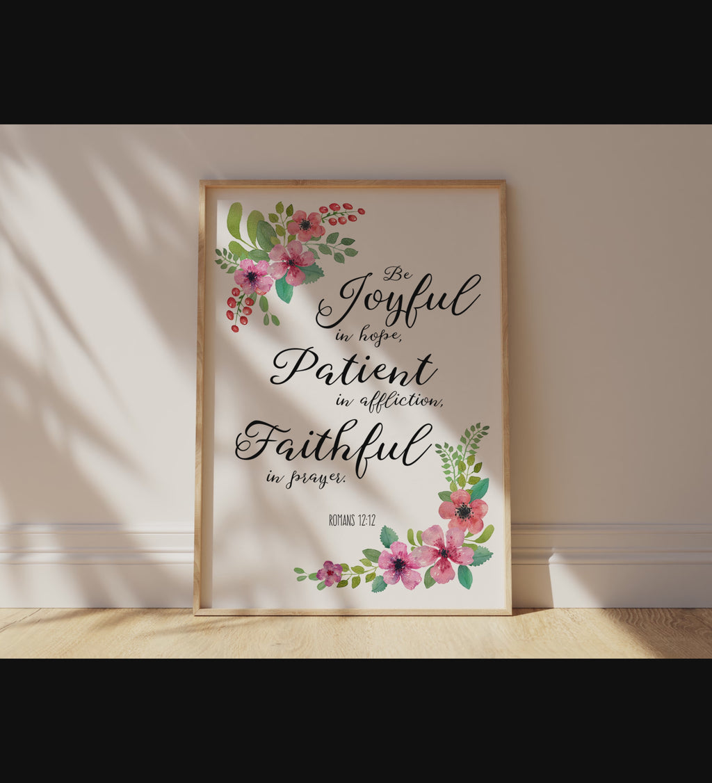 Inspirational wall art for Christian homes, Thoughtful gift idea: Bible verse print, Be Joyful In Hope wall art print