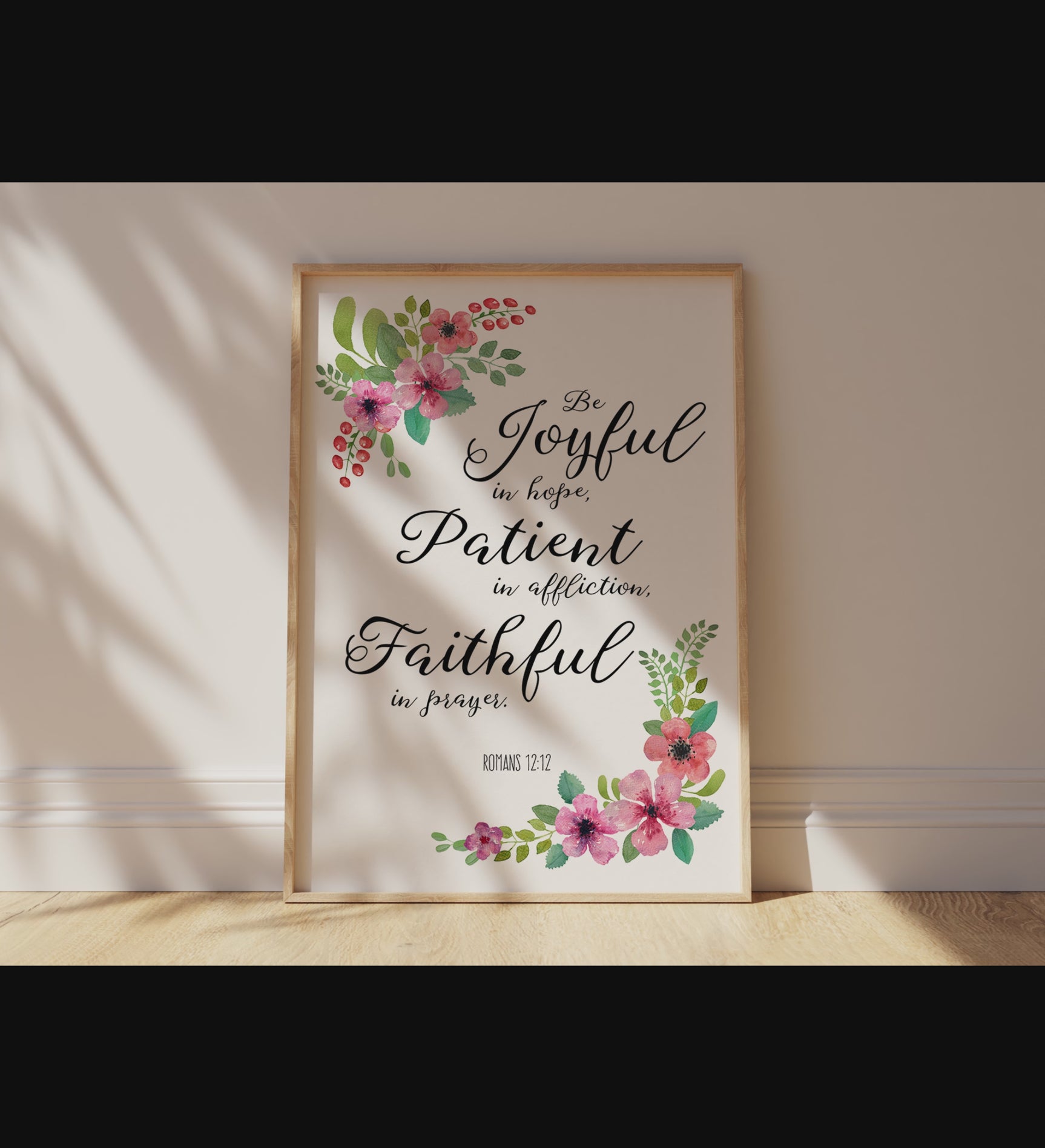 Inspirational wall art for Christian homes, Thoughtful gift idea: Bible verse print, Be Joyful In Hope wall art print