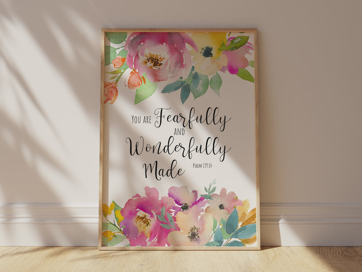 Fearfully and Wonderfully Made Christian Wall Art Print, Psalm 139 4, Fearfully and wonderfully made Bible verse print