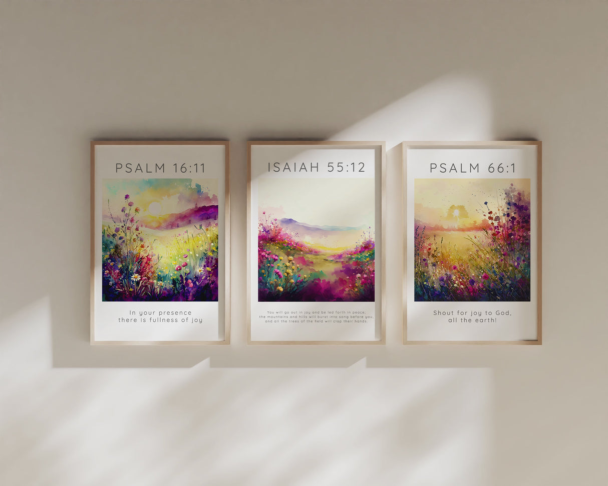 Bible Verse peace and joy inspired wall prints, Joyful living room Christian scripture prints, Bible verse triptych