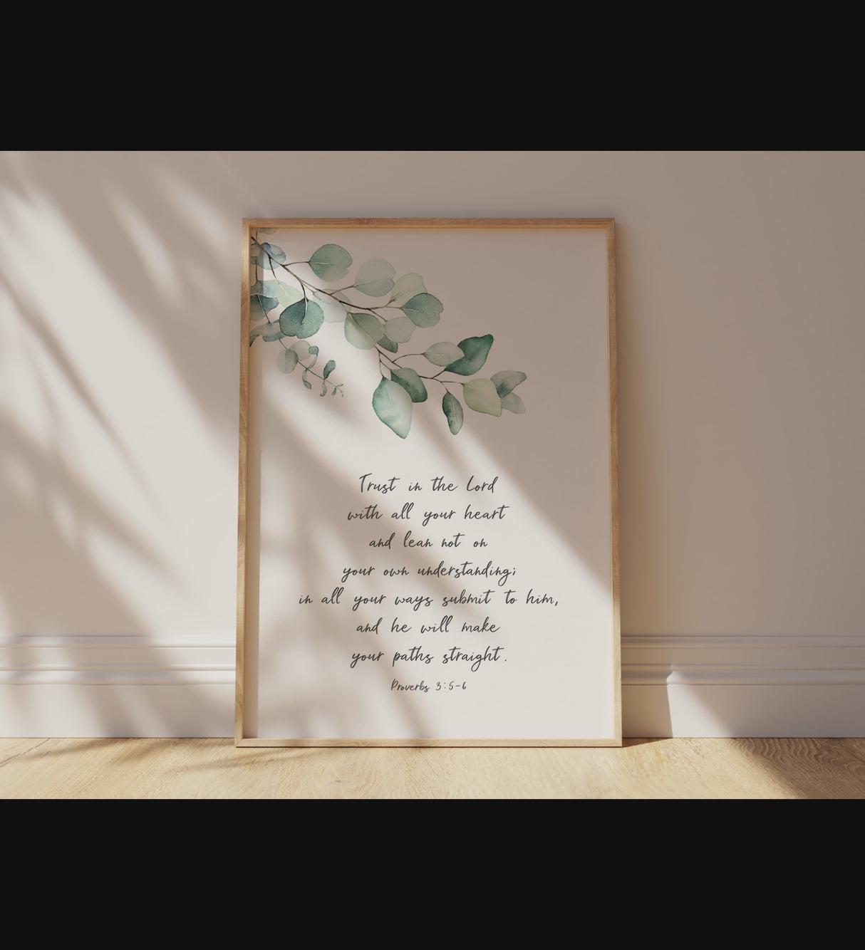 Trust in the Lord Christian Wall Art Print, Proverbs 3 5-6 Poster, Green leaf Proverbs 3:5-6 print, Trust in the Lord art