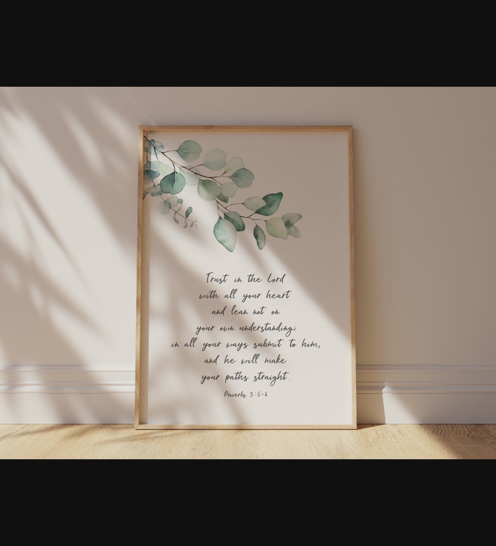 Trust in the Lord Christian Wall Art Print, Proverbs 3 5-6 Poster, Green leaf Proverbs 3:5-6 print, Trust in the Lord art