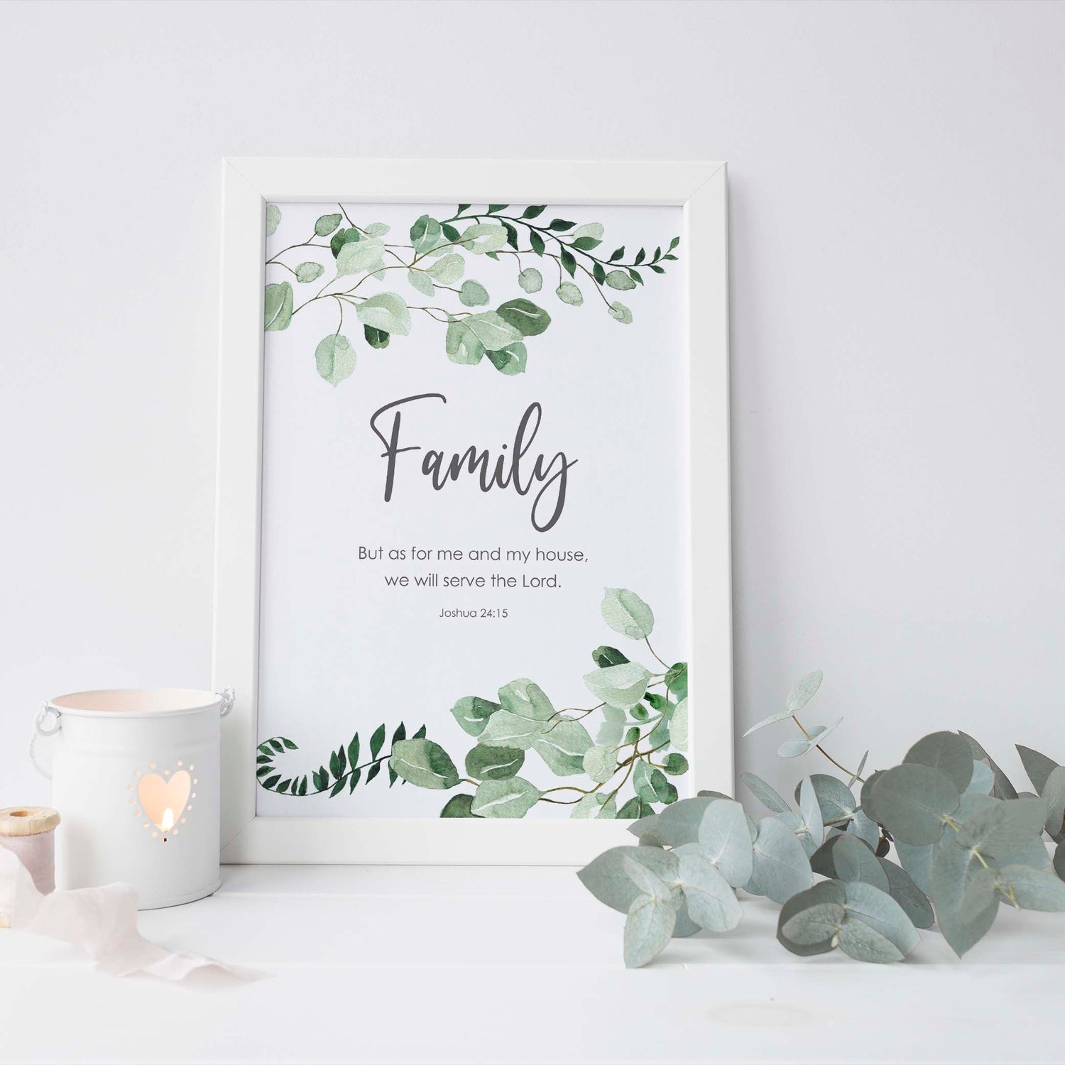 But As For Me And My House We Will Serve The Lord, Joshua 24 15, Botanical Wall Art, Gift for Family Picture, bible quote