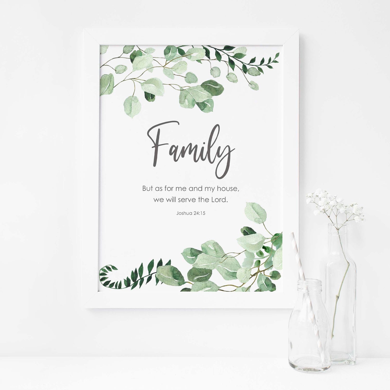 christian new home gifts, Joshua 24 15, Botanical wall art, Joshua 24 15 picture, christian family name prints, christian family quotes