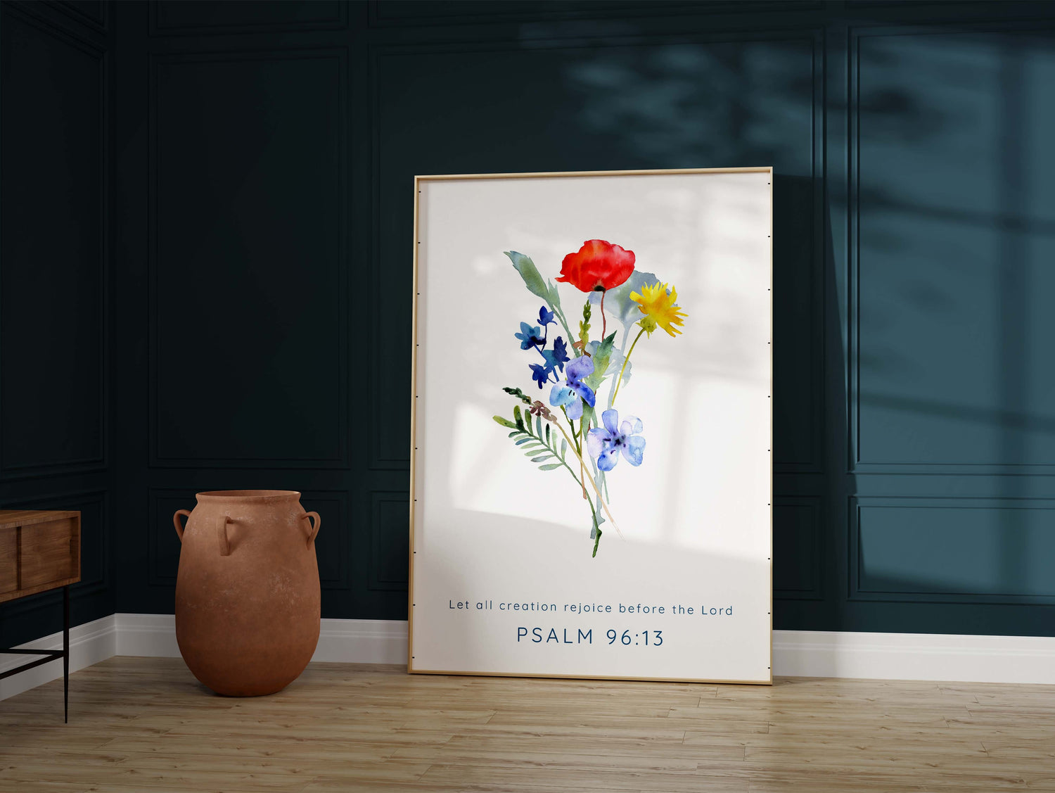 Let All Creation Rejoice Christian Wall Art Print, Psalm 96 Poster, Psalm 96:13 wildflower bouquet print, meadow wall art