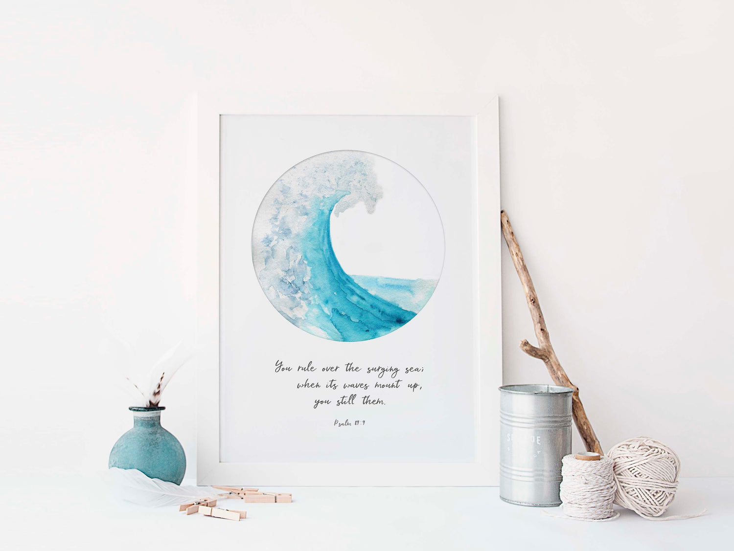 Scripture Home Decor, Christian Quote, Ocean Wave Themed Scripture Print Art, Watercolour Bible Verse Sea Theme