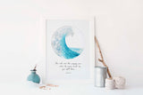 Scripture Home Decor, Christian Quote, Ocean Wave Themed Scripture Print Art, Watercolour Bible Verse Sea Theme