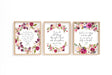 Pink and burgundy flower-themed Bible verse prints for home decor, Christian prints featuring quotes and floral motifs in pink