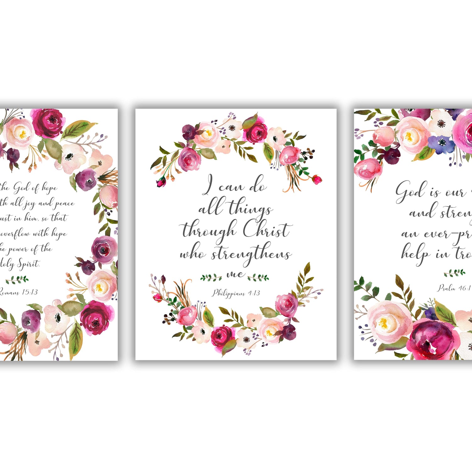 Floral Christian Prints, Flower Pictures with Bible Verses Wall Art