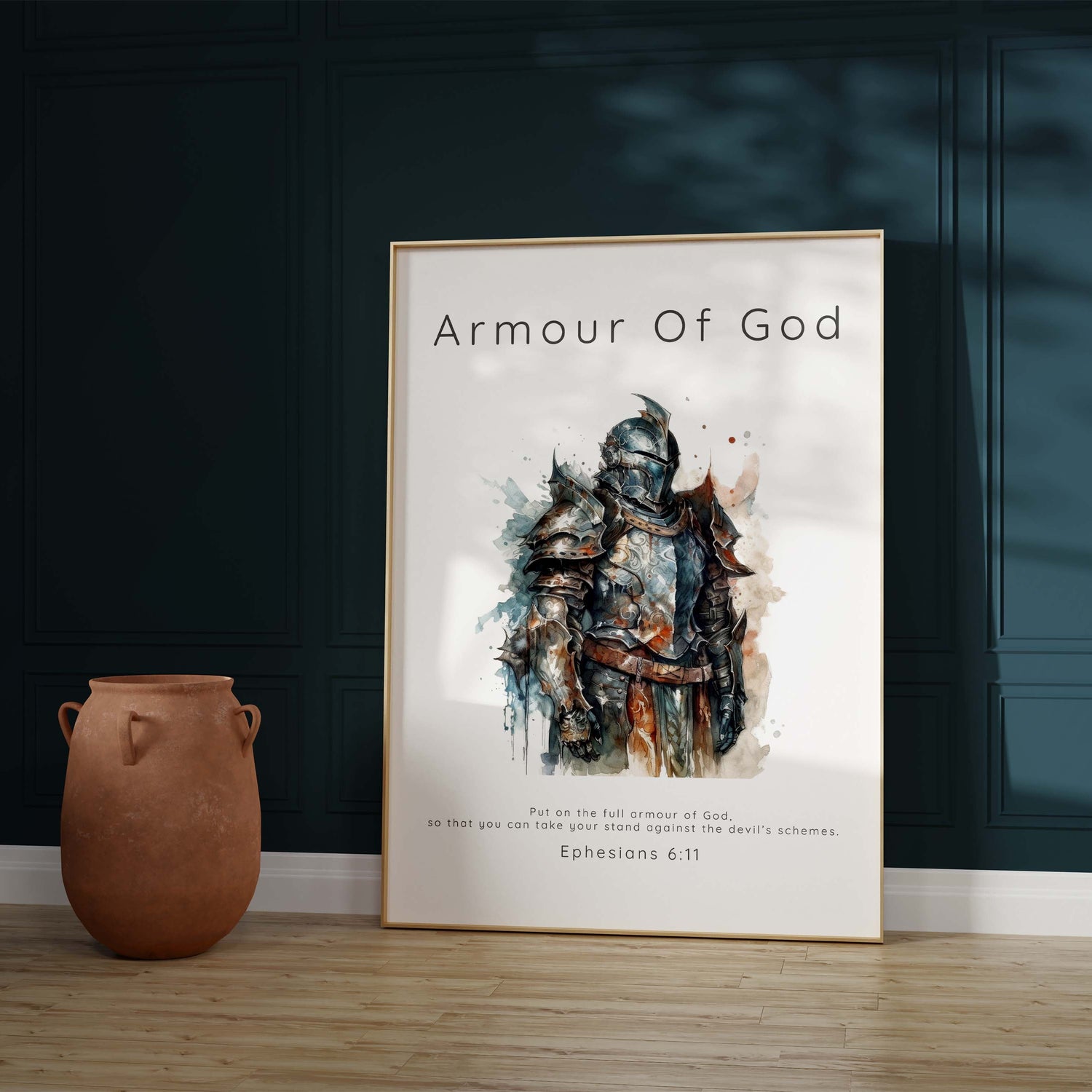 Ephesians 6:11 scripture decor, Divine protection wall art for christian man cave, Faith-inspired home decor for men and boys