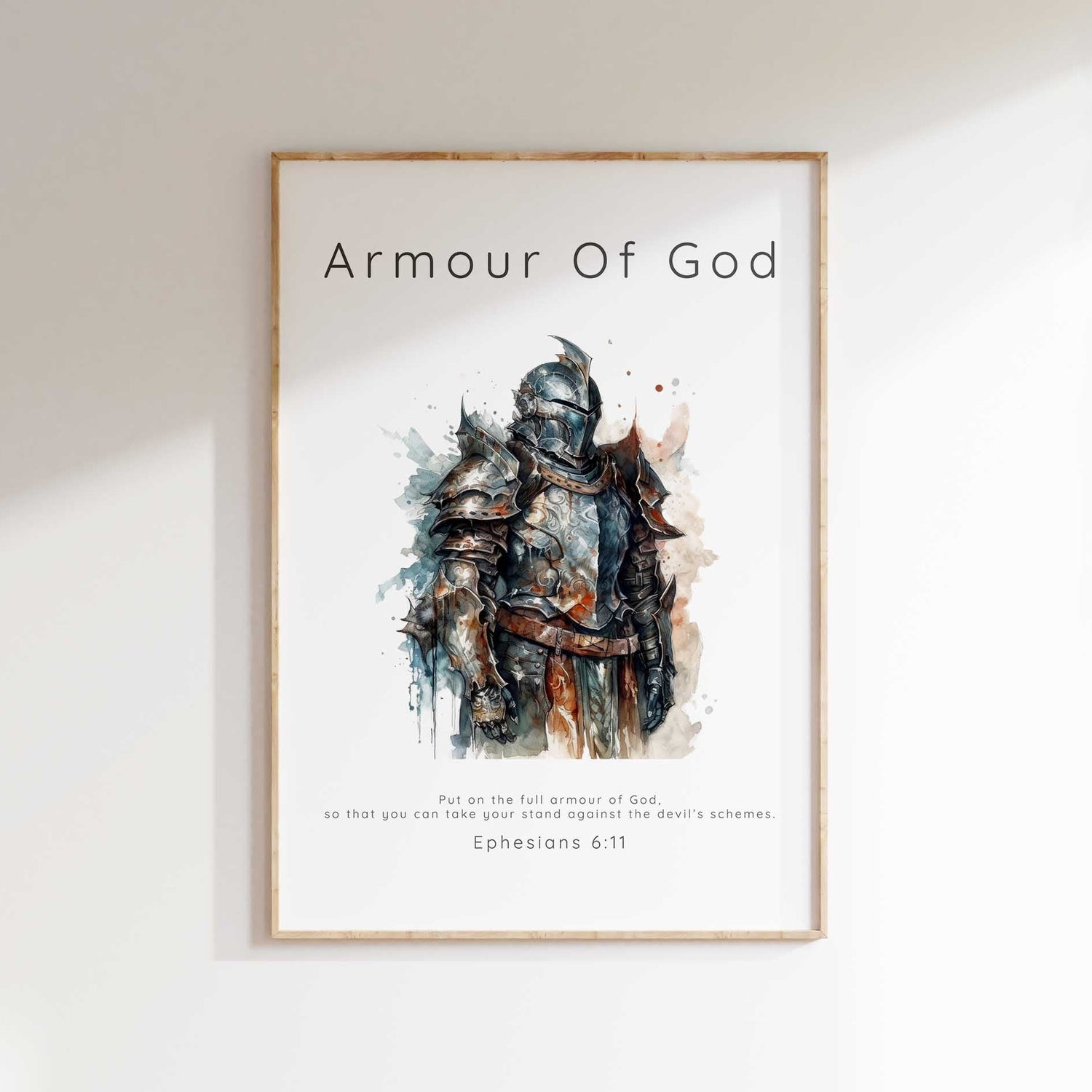 Armour of God Bible Verse Wall Art Print, Christian Warrior Art Gift, Christian warrior wall art, Spiritual watercolor print for men