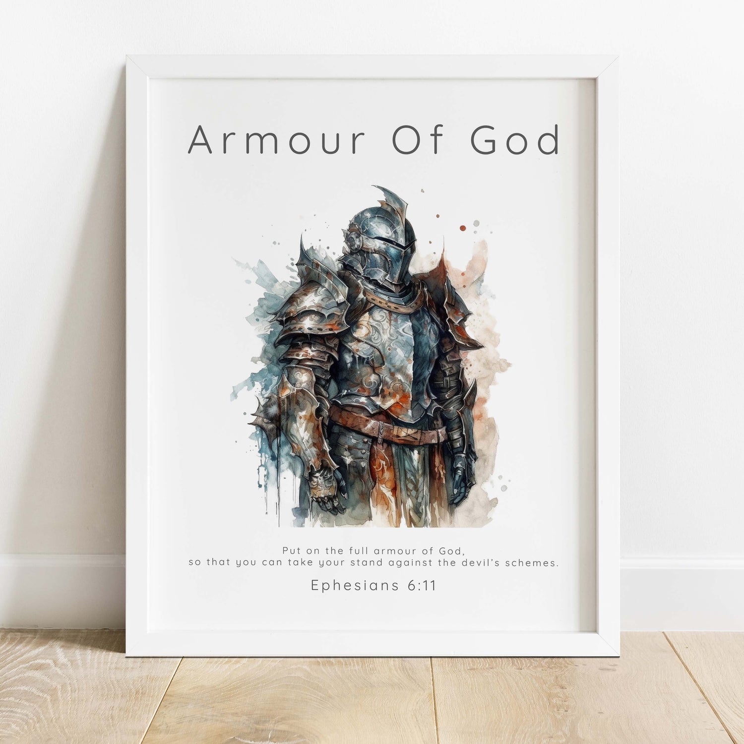 Armour of God Bible Verse Wall Art Print, Christian Warrior Art Gift, Christian warrior wall art, Spiritual watercolor print for men