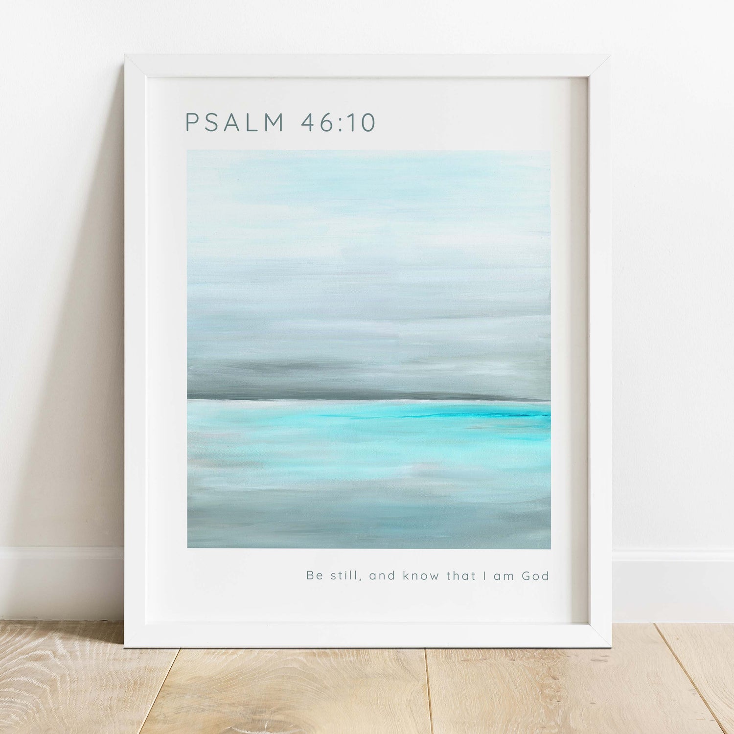 Serene Ocean View Scripture Print Psalm 46:10, Turquoise Waters Bible Verse Wall Decor Psalm 46:10, be still and know decor