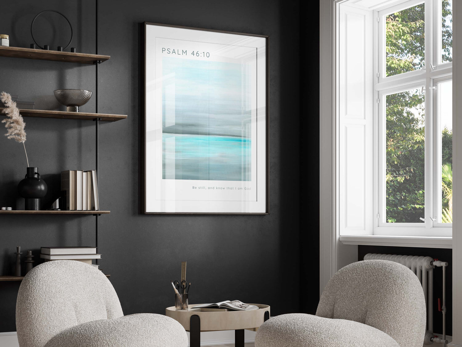 Aqua Seascape Psalm 46:10 Bible Verse Poster, Be Still and Know Modern Christian Print, Psalm 46 10 Wall Decor