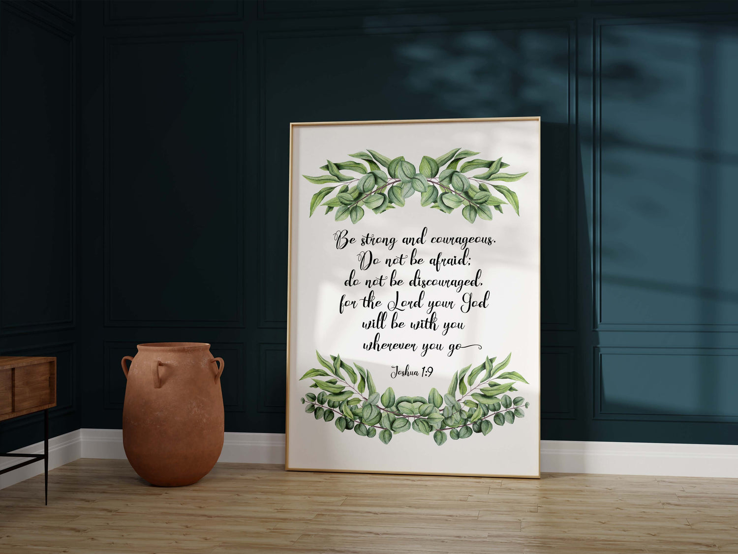 Decorative Christian Artwork: God's Presence in Every Space, Inspirational Quote Art with Joshua 1:9 and Nature Motif